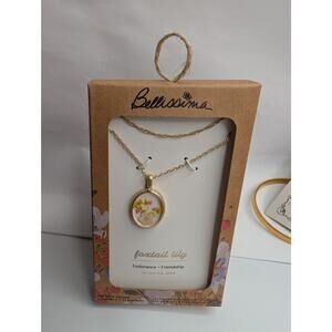 Bellissima Foxtail Lily Pressed Flower Pendant Necklace 14k Gold Dipped New